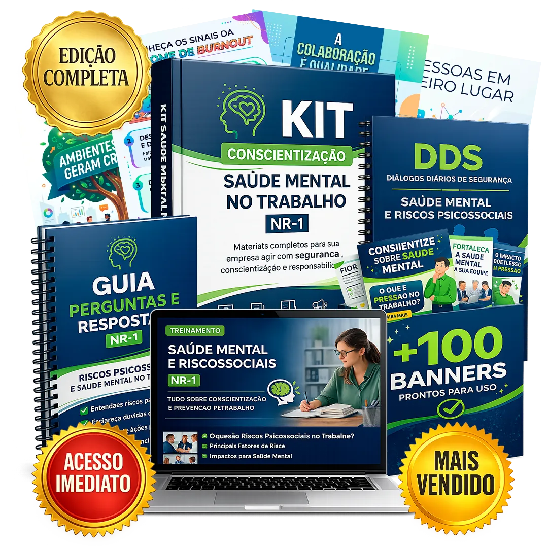 Kit Conscientização Saúde Mental no Trabalho NR-1 com todos os materiais, bônus, DDS e banners