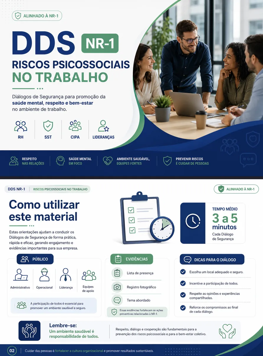 Página de DDS NR-1 sobre riscos psicossociais no trabalho
