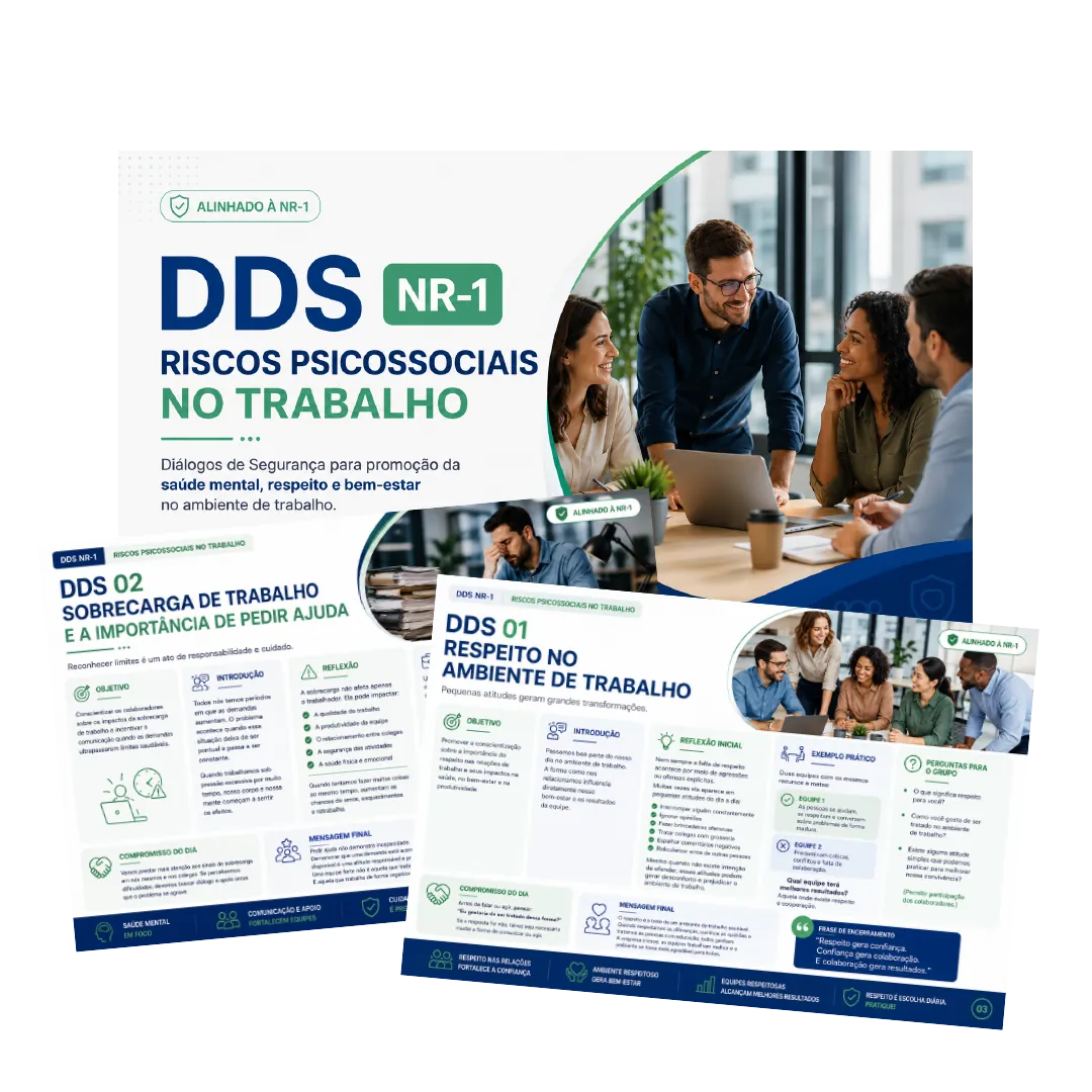 Materiais de DDS NR-1 sobre riscos psicossociais no trabalho